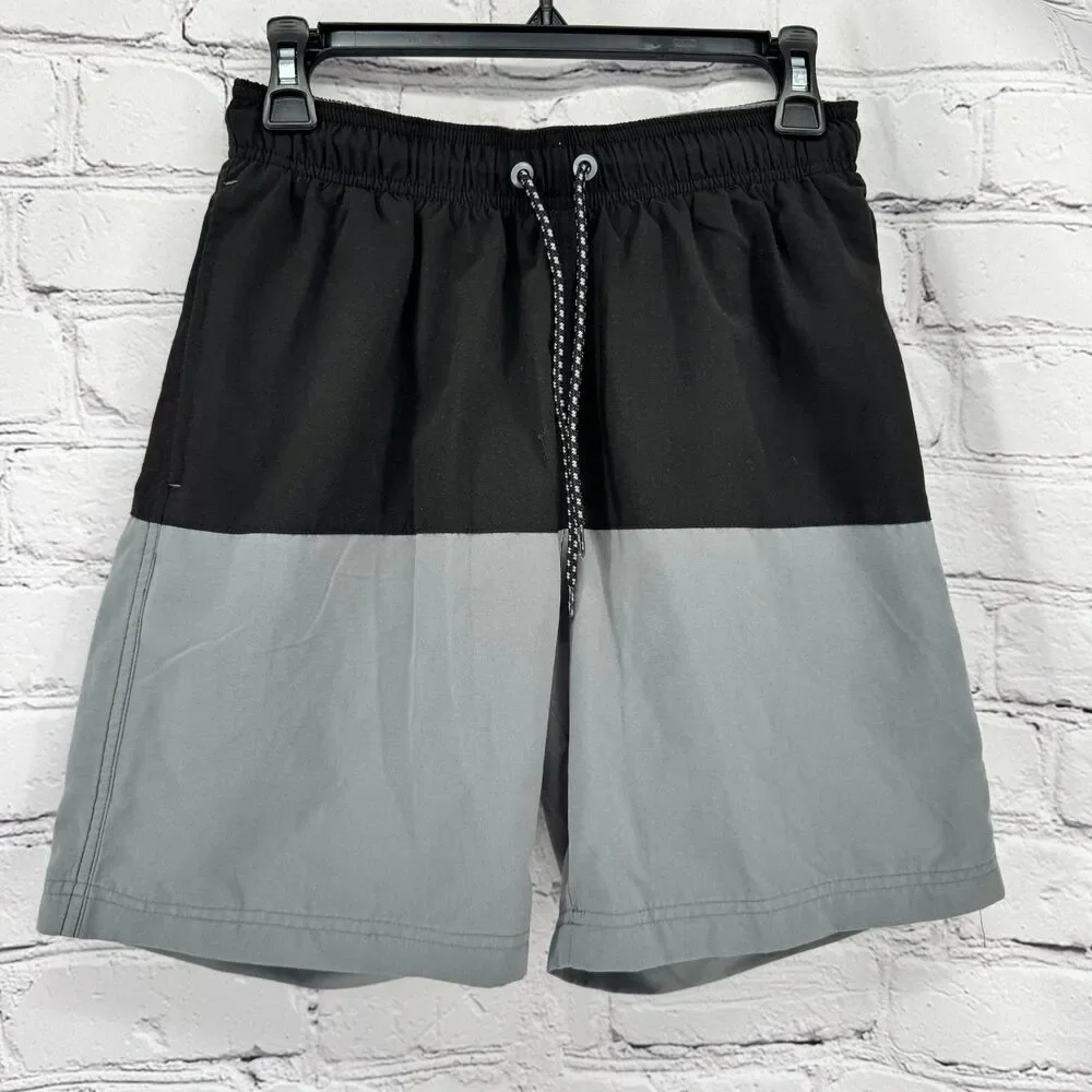 George Swim Trunks Men's S (28-30) Black Gray Color Block Beach Vacation Summer